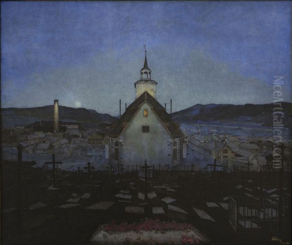 Natt (Roros kirke) Oil Painting by Harald Sohlberg