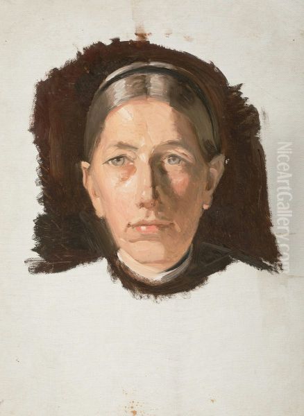 Hulda Brondum. Studie. 44 x 39 cm. Oil Painting by Michael Peter Ancher