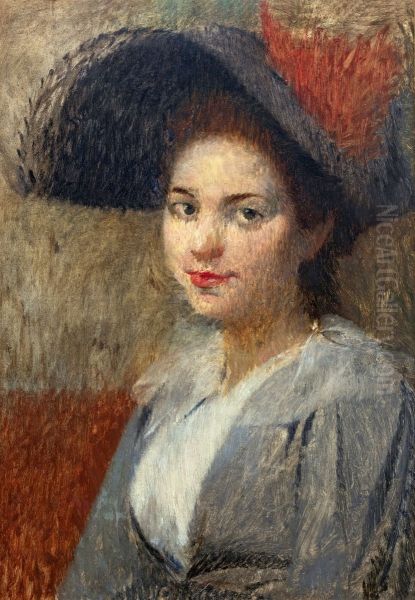 Half-length portrait of Clemence Yarz. Oil Painting by Henri Rachou