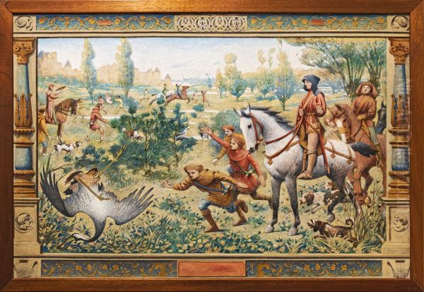 Hunting in the Middle Ages (Falcon Hunt) Oil Painting by Henri Rachou