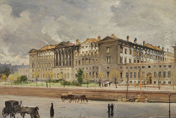 Christianborg Palace after the fire. Study. Oil Painting by Carl Christian Andersen