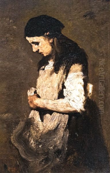 Etude de femme Oil Painting by Augustin Theodule Ribot