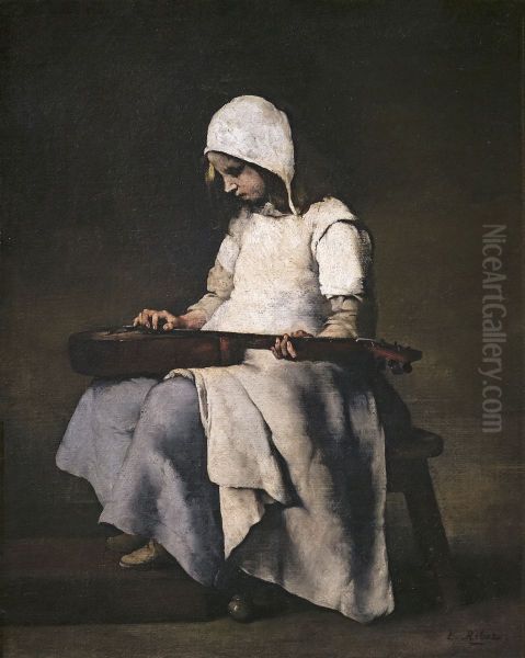 The girl with the guitar Oil Painting by Augustin Theodule Ribot