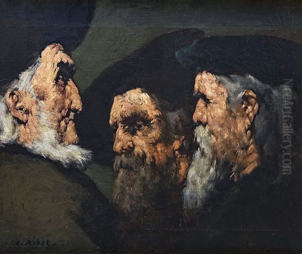 Three old jews Oil Painting by Augustin Theodule Ribot