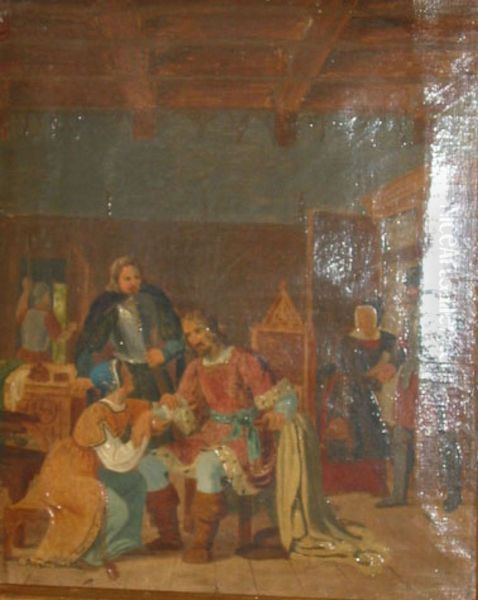 Valdemar og Absalon i Fjenneslevlille. Oil Painting by Emil Andersen