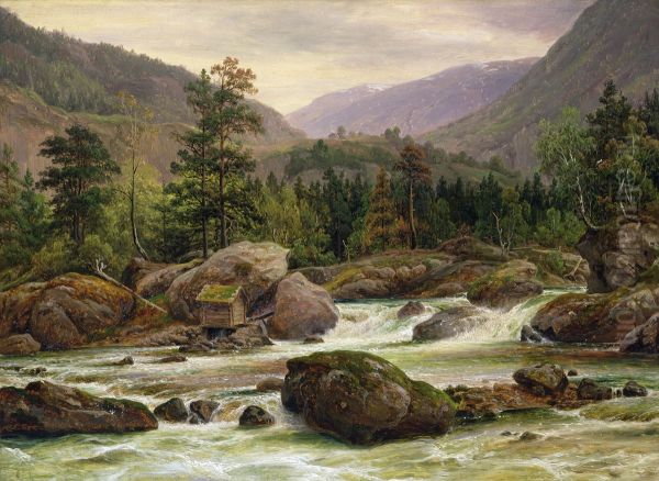 Norwegian Waterfall Oil Painting by Thomas Fearnley