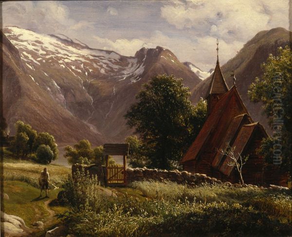 Tjugum kyrkje, Balestrand Oil Painting by Thomas Fearnley