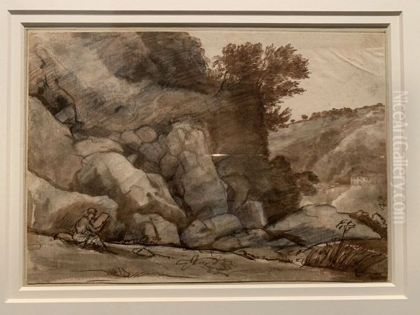 Rocky Landscape with Seated Figure Oil Painting by Claude Lorrain