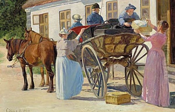 The carriage is loaded before the Sunday drive. Oil Painting by Cilius Andersen