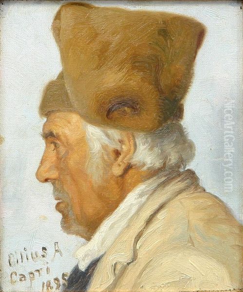 Profilportraet af digteren Francesco. Oil Painting by Cilius Andersen