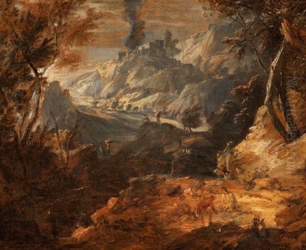 Landscape with figures Oil Painting by Philips Augustijn Immenraet