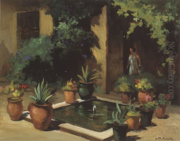 The Artist's House in Beirut: The Garden in Summer. Oil Painting by Moustafa Farroukh