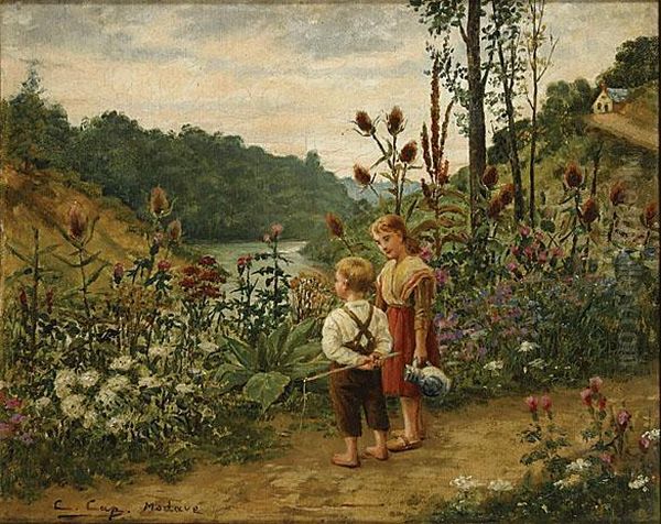 'deux Enfants A Modave' Oil Painting by Constant Aime Marie Cap