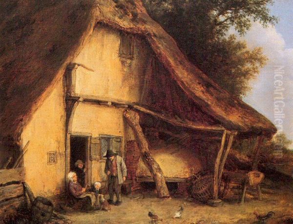 Peasant family outside a cottage Oil Painting by Adriaen van Ostade