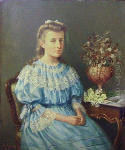 Portrait De Jeune Femme En Robe Bleue Oil Painting by Constant Aime Marie Cap