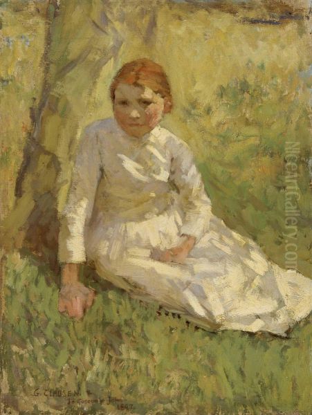 Girl in a Field Oil Painting by George Clausen