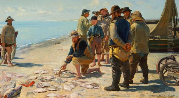 Fangsten deles. Oil Painting by Michael Peter Ancher