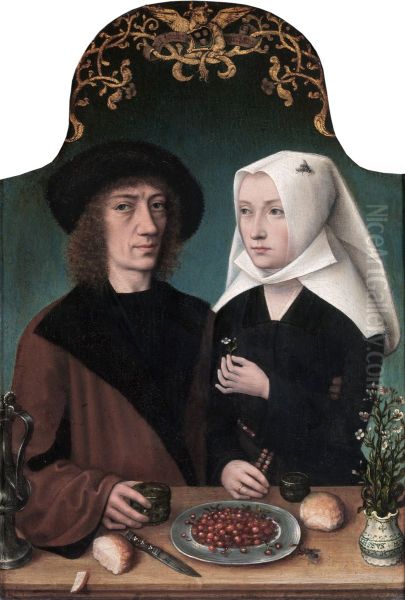 Portrait of the artist and his wife Oil Painting by Master Of Frankfurt