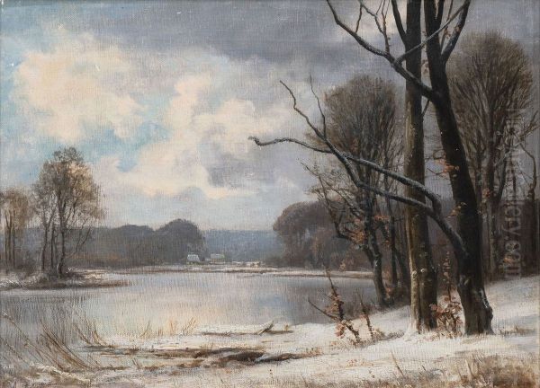 Vinterlandskab. Oil Painting by Anders Andersen-Lundby