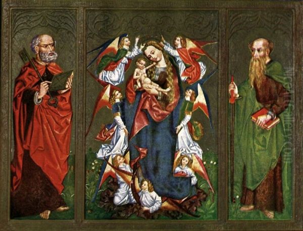 Our Lady of the Angels with St. Peter and St. Paul. Oil Painting by unknown