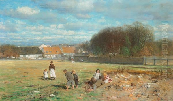 Children on the commons. Oil Painting by Anders Andersen-Lundby