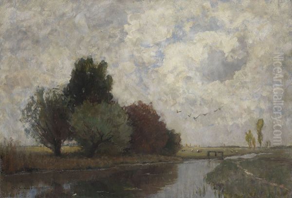 River landscape in the Dachau region Oil Painting by Otto Gampert