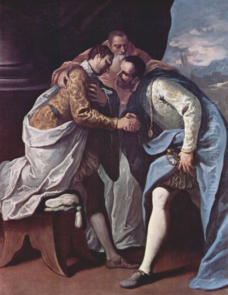 Paolo III riconcilia Francesco I e Carlo V Oil Painting by Sebastiano Ricci