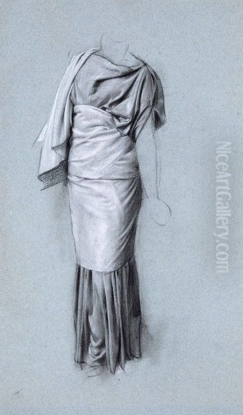 A Standing Draped Figure Oil Painting by Adolf Hiremy-Hirschl