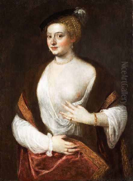 Portrait of an unknown lady, said to be Titian's mistress Oil Painting by Titianand workshop