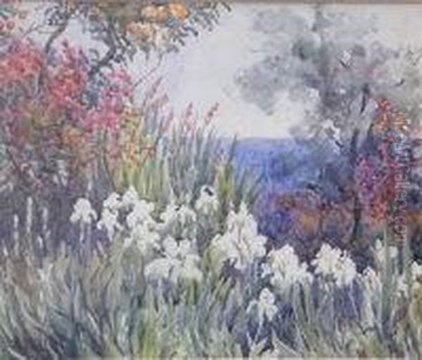 Irises Beneath An Orange Tree Oil Painting by William John Caparne