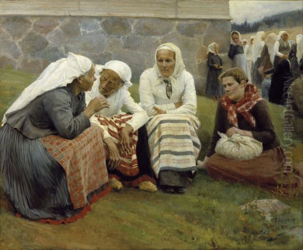 Ruokolahden eukkoja kirkonmaella Oil Painting by Albert Edelfelt