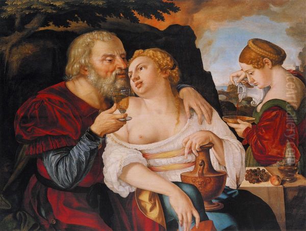 Lot and his daughters. Oil Painting by Georg Pencz