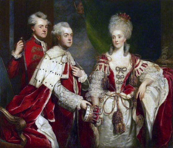 George, 2nd Earl Harcourt, his wife Elizabeth, and brother William Oil Painting by Joshua Reynolds