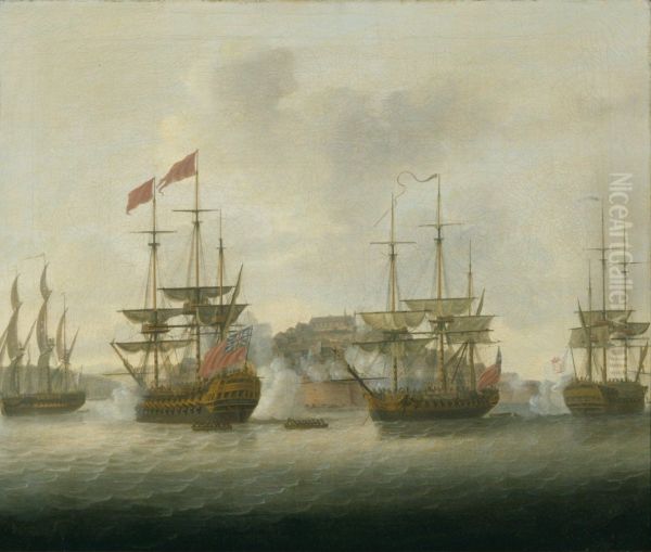 The Attack of Nova Colonia in the River Plate in 1763, under the Command of Captain John Macnamara Oil Painting by William Elliott