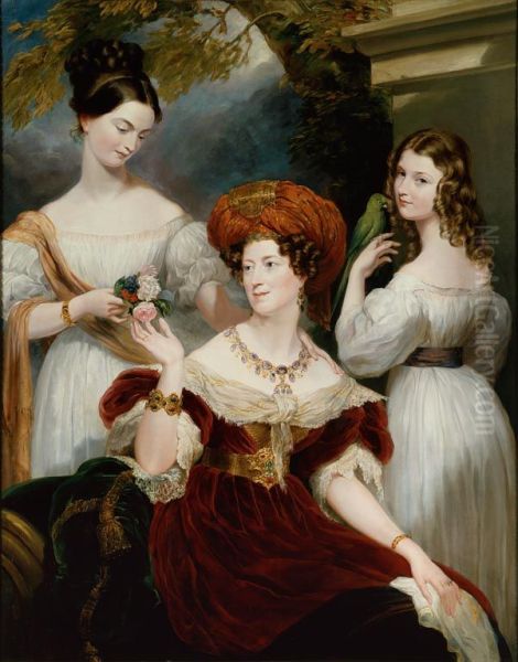 Elizabeth Stuart (d.1867), Lady Stuart de Rothesay, and Her Daughters, Charlotte (1817-1861) (Later Countess Canning), and Louisa (1818-1891) (Later Marchioness of Waterford) Oil Painting by George Hayter