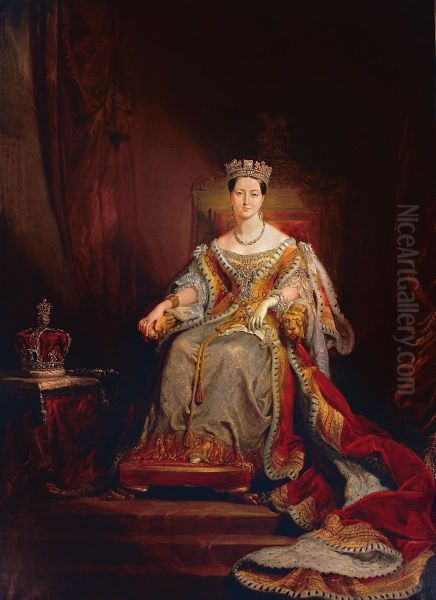 Queen Victoria enthroned in the House of Lords Oil Painting by George Hayter