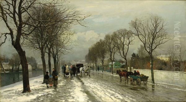 Vinterdag i tosjap, Munchen. Oil Painting by Anders Andersen-Lundby