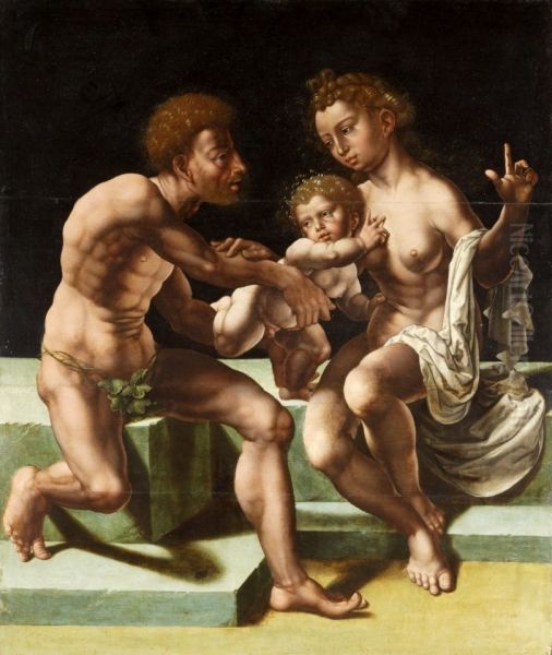 Peleus and Thetis with the young Achilles. Oil Painting by Jan Gossaert