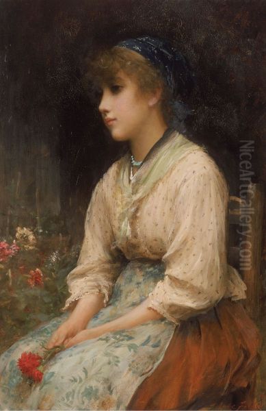 A Venetian Flower Girl Oil Painting by Luke Fildes