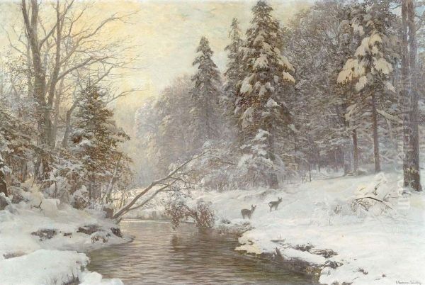 Vinterlandskab. Oil Painting by Anders Andersen-Lundby