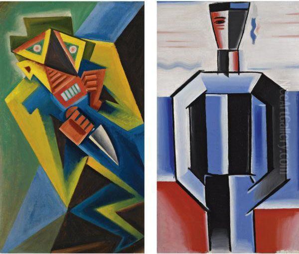 Sailor And Phantomas: A Double-sided Work Oil Painting by Josef Capek