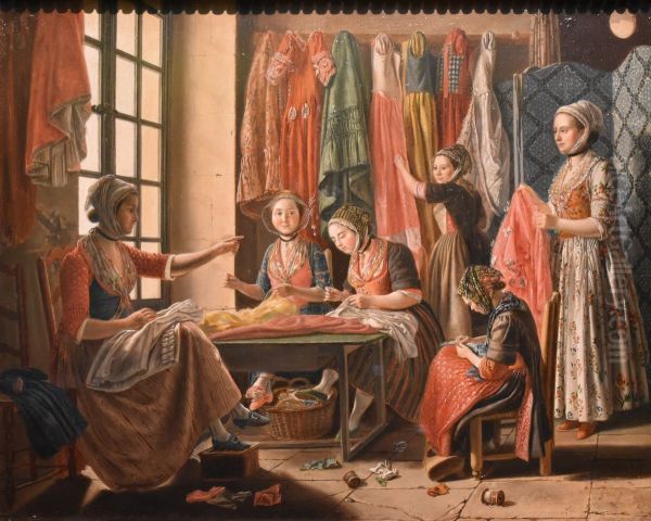 The Couturiers workshop Oil Painting by Antoine Raspal