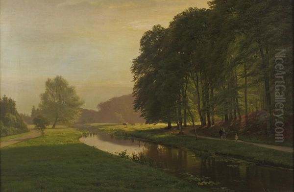 En vandretur i parken. Oil Painting by Anders Andersen-Lundby