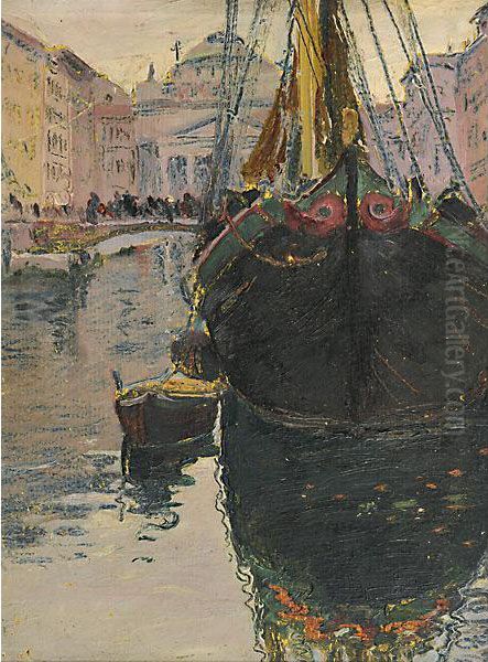 Canal Grande A Trieste Oil Painting by Friedrich Capelari