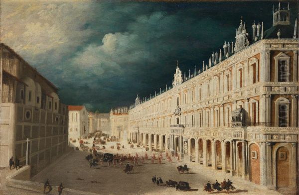 Capriccio view of an Italian piazza with a royal procession Oil Painting by Francois de Nome