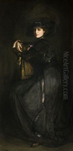 The Lady in Black (Mrs Trevor) Oil Painting by John Lavery