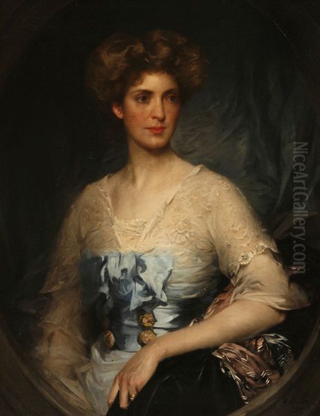 Lady Edith Villiers (1878-1935), Wearing a Blue Satin Gown Oil Painting by William Llewellyn