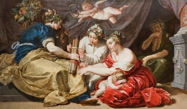 Peace and Plenty binding Arrows of War Oil Painting by Abraham Janssens I