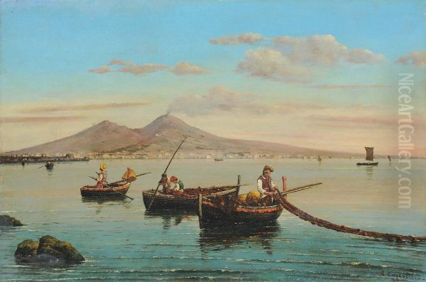 Pescatori Sul Golfo Di Napoli Oil Painting by Vittorio Capessiero