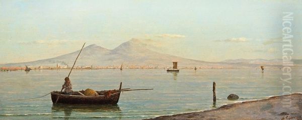 Fishing Boats In Napoli Bay Oil Painting by Vittorio Capessiero